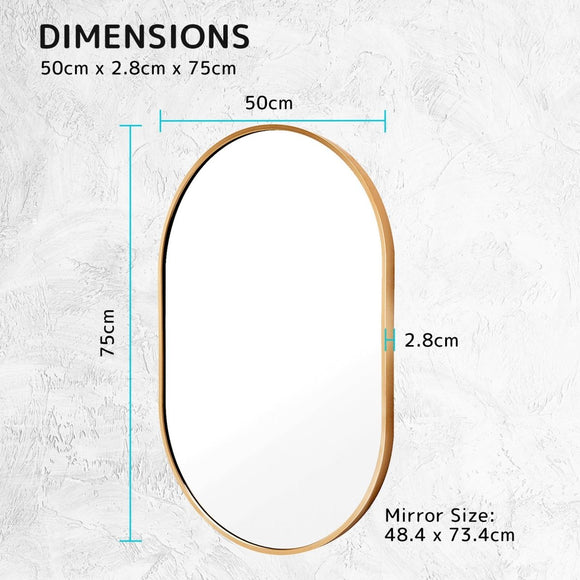 Wall Mirror Oval Aluminum Frame Bathroom 50x75cm GOLD - RnR Galore