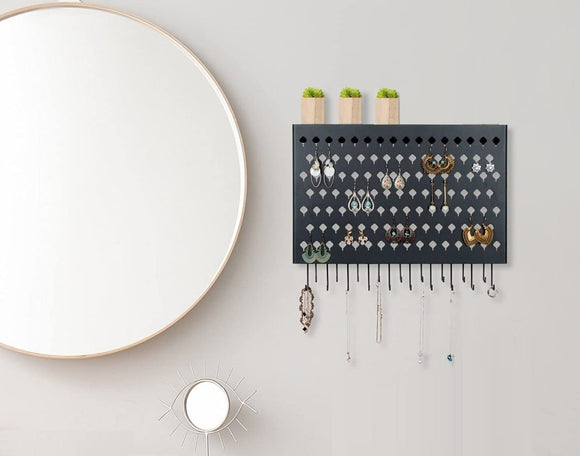 Wall Mount Earring Jewelry Hanger Organizer Holder with 109 Holes and 19 Hooks (Black) - RnR Galore