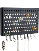 Wall Mount Earring Jewelry Hanger Organizer Holder with 109 Holes and 19 Hooks (Black) - RnR Galore