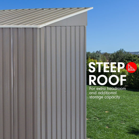 Wallaroo 4ft x 8ft Garden Shed with Base Flat Roof Outdoor Storage - Grey - RnR Galore