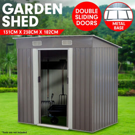 Wallaroo 4ft x 8ft Garden Shed with Base Flat Roof Outdoor Storage - Grey - RnR Galore