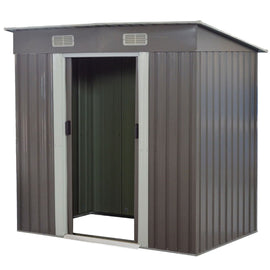 Wallaroo 4ft x 8ft Garden Shed with Base Flat Roof Outdoor Storage - Grey - RnR Galore