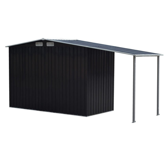 Wallaroo 4x8ft Zinc Steel Garden Shed with Open Storage - Black - RnR Galore