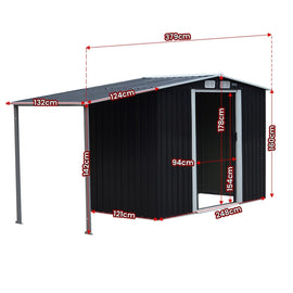 Wallaroo 4x8ft Zinc Steel Garden Shed with Open Storage - Black - RnR Galore