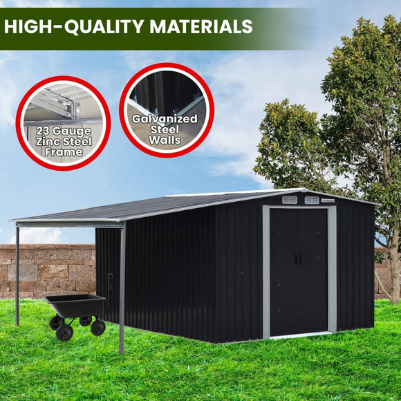 Wallaroo 6x8ft Zinc Steel Garden Shed with Open Storage - Black - RnR Galore
