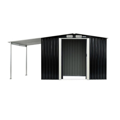 Wallaroo 6x8ft Zinc Steel Garden Shed with Open Storage - Black - RnR Galore