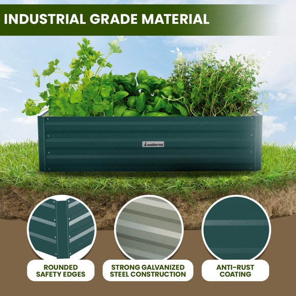 Wallaroo Garden Bed 120 x 60 x 30cm Galvanized Steel - Green - RnR Galore
