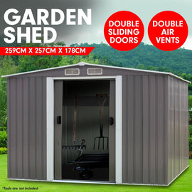 Wallaroo Garden Shed Spire Roof 8ft x 8ft Outdoor Storage Shelter - Grey - RnR Galore