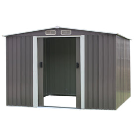 Wallaroo Garden Shed Spire Roof 8ft x 8ft Outdoor Storage Shelter - Grey - RnR Galore