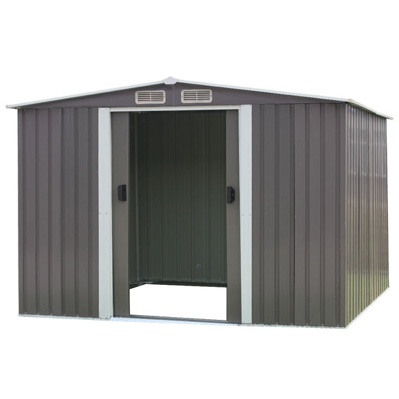 Wallaroo Garden Shed Spire Roof 8ft x 8ft Outdoor Storage Shelter - Grey - RnR Galore