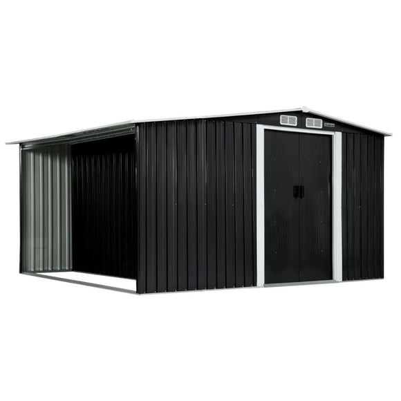 Wallaroo Garden Shed with Semi - Close Storage 6*8FT - Black - RnR Galore