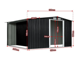 Wallaroo Garden Shed with Semi - Close Storage 6*8FT - Black - RnR Galore
