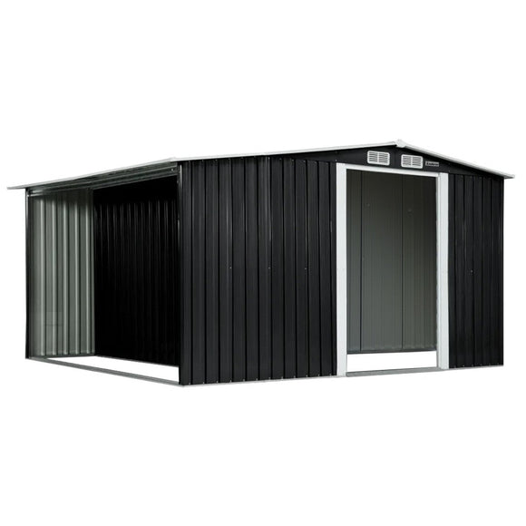 Wallaroo Garden Shed with Semi - Close Storage 6*8FT - Black - RnR Galore
