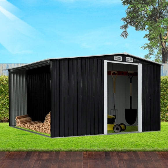 Wallaroo Garden Shed with Semi - Closed Storage 10*8FT - Black - RnR Galore