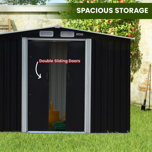 Wallaroo Garden Shed with Semi - Closed Storage 10*8FT - Black - RnR Galore