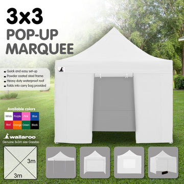 Wallaroo Gazebo Tent Marquee 3x3 PopUp Outdoor Wallaroo White - RnR Galore