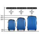 Wanderlite Luggage Set 3pc 20" 24" 28" Suitcase Hardcase Trolley Travel Blue - RnR Galore