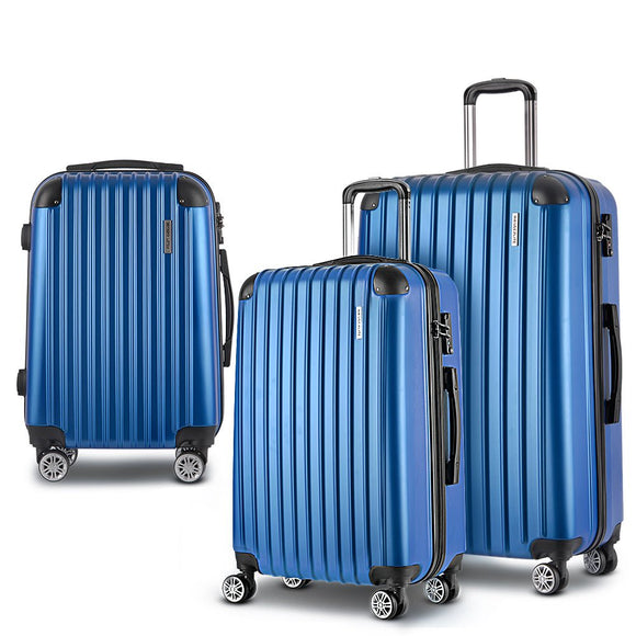 Wanderlite Luggage Set 3pc 20" 24" 28" Suitcase Hardcase Trolley Travel Blue - RnR Galore
