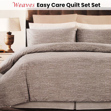 Weaves Coffee Easy Care Quilt Cover Set Double - RnR Galore