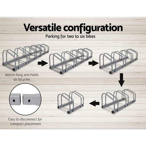 Weisshorn 6 Bike Stand Rack Bicycle Storage Floor Parking Holder Cycling Silver - RnR Galore