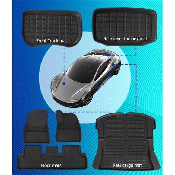 Weisshorn Car Rubber Floor Mats for Tesla Model 3 Trunk Toolbox Cargo Mat Carpet - RnR Galore