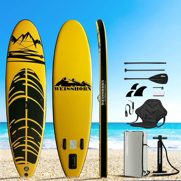 Weisshorn Stand Up Paddle Board 10.6ft Inflatable SUP Surfboard Paddleboard Kayak Surf Yellow - RnR Galore