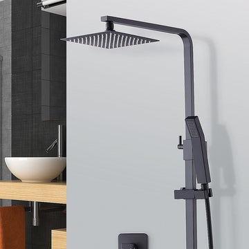 WELS 8" Rain Shower Head Set Square Dual Heads Faucet High Pressure Hand Held - RnR Galore