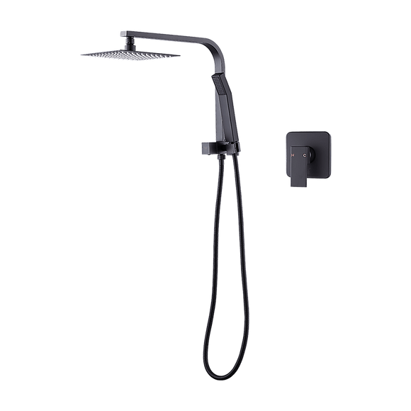 WELS 8" Rain Shower Head Set Square Dual Heads Faucet High Pressure With Mixer - RnR Galore