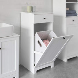 White Bathroom Cabinet with Laundry Basket and Drawer - RnR Galore