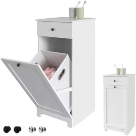 White Bathroom Cabinet with Laundry Basket and Drawer - RnR Galore
