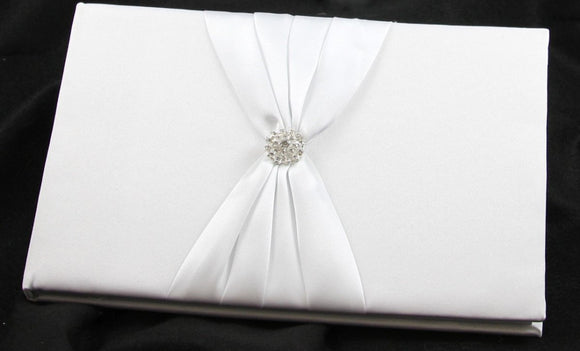 White Wedding Guest Book Register with Silver Pen Matching Stand Set 36 Lined Pages - White Sach Diamante Cover - RnR Galore