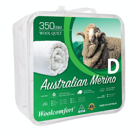 Woolcomfort Aus Made Merino Wool Quilt 350GSM 180x210cm Double Size - RnR Galore