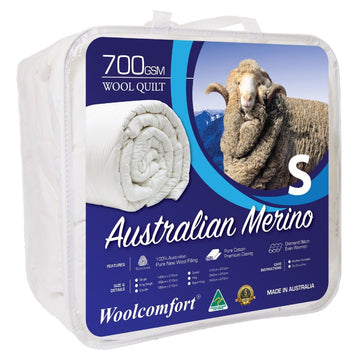 Woolcomfort Aus Made Merino Wool Quilt 700GSM 140x210cm Single Size - RnR Galore
