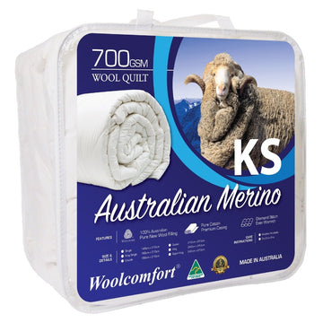 Woolcomfort Aus Made Merino Wool Quilt 700GSM 160x210cm King Single Size - RnR Galore