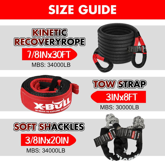 X - BULL 4WD Recovery Kit Kinetic Recovery Rope With 14500LBS Electric Winch 12V Winch 4WD 4X4 Offroad - RnR Galore