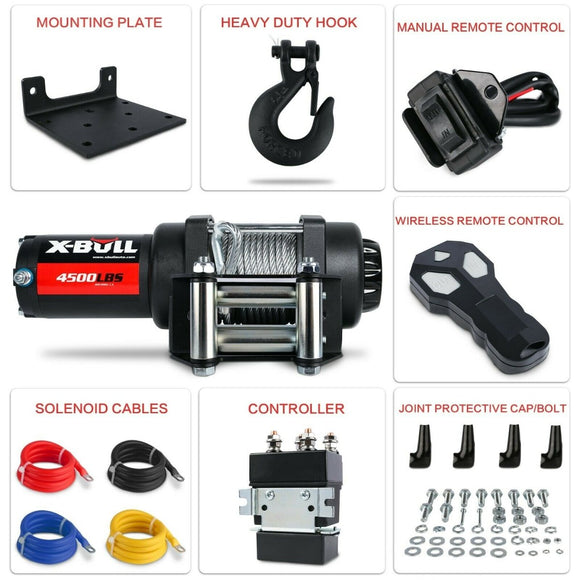 X - BULL Electric Winch 4500LBS/2041KG Steel Cable Wireless Remote Boat ATV 4WD - RnR Galore