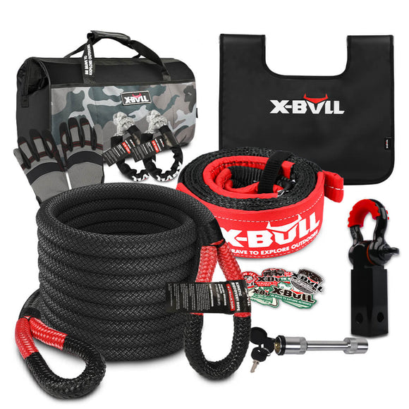 X - BULL Recovery Kit Kinetic Recovery Rope With Hitch Receiver 5T Recovery Receiver - RnR Galore