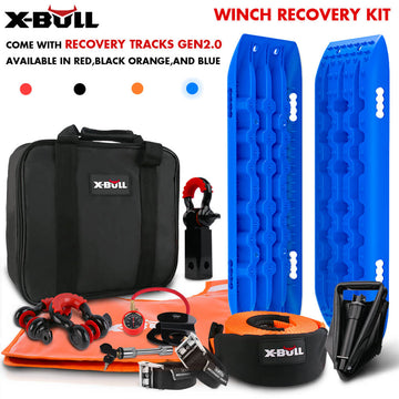 X - BULL Winch Recovery Kit Snatch Strap Off Road 4WD with Recovery Tracks Gen 2.0 Boards Blue - RnR Galore