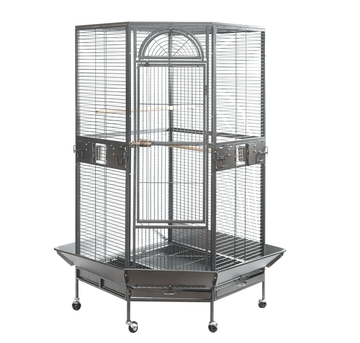 YES4PETS 161 cm XL Corner Bird Cage Pet Parrot Aviary Perch Castor Wheel Stand Black Silver - RnR Galore