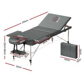 Zenses Massage Table 55cm 2 Fold Aluminium Massage Bed Portable Beauty Therapy Grey - RnR Galore