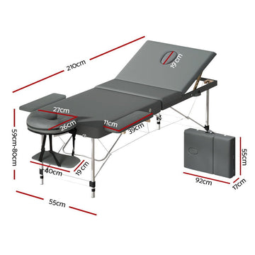 Zenses Massage Table 55cm 2 Fold Aluminium Massage Bed Portable Beauty Therapy Grey - RnR Galore
