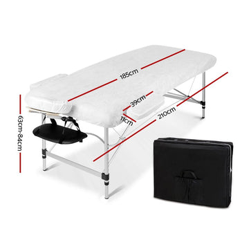 Zenses Massage Table 70cm 2 Fold Aluminium Massage Bed Portable Beauty Therapy Black - RnR Galore
