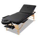 Zenses Massage Table 70cm 3 Fold Wooden Portable Beauty Therapy Bed Waxing Black - RnR Galore