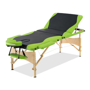 Zenses Massage Table 70cm 3 Fold Wooden Portable Beauty Therapy Bed Waxing Green - RnR Galore