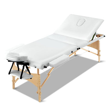 Zenses Massage Table 70cm 3 Fold Wooden Portable Beauty Therapy Bed Waxing White - RnR Galore
