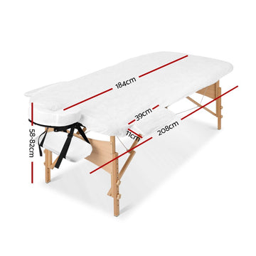 Zenses Massage Table 70cm 3 Fold Wooden Portable Beauty Therapy Bed Waxing White - RnR Galore