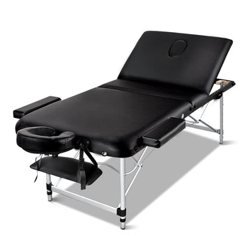 Zenses Massage Table 75cm 3 Fold Aluminium Beauty Bed Portable Therapy Black - RnR Galore