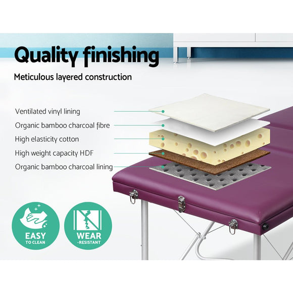 Zenses Massage Table 75cm 3 Fold Aluminium Beauty Bed Portable Therapy Violet - RnR Galore
