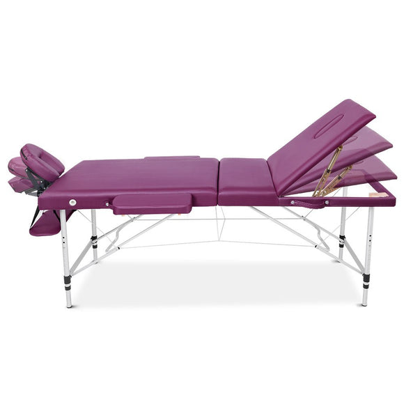 Zenses Massage Table 75cm 3 Fold Aluminium Beauty Bed Portable Therapy Violet - RnR Galore