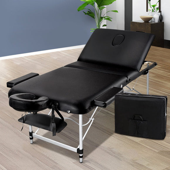 Zenses Massage Table 80cm 3 Fold Aluminium Beauty Bed Portable Therapy Black - RnR Galore